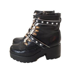 Koi Footwear Platform Boots UK Size 6 US Size 8 Stud Straps Black Lace up Zip